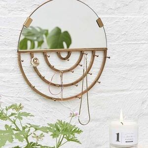Urban Outfitters Brass Look Gold Hanging Mirror Arch Aimee Jewelry Storage Pegs